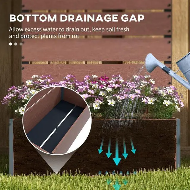 Alt view image 6 of 7 - Classic Raised Garden Bed with Slatted Trellis for Climbing Plants, Flowers, Outdoor Wooden Planter with Bottom Drainage Gap for Backyard, Garden, Lawn, Poolside
