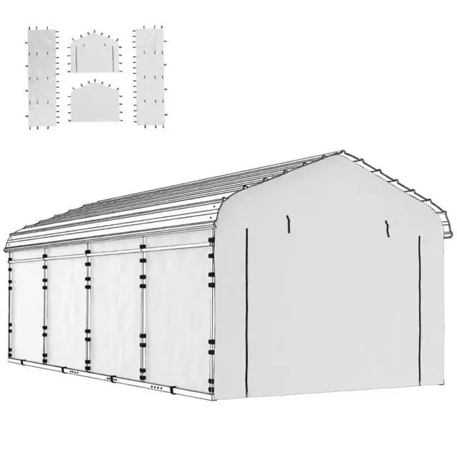Alt view image 7 of 7 - Durable Replacement Sidewall Panel with Roll-Up Zipper Door for 10x15 Carports, Waterproof Replacement Cover with Hoop-Loop Fasteners for Outdoor Shelter, Only Carport Replacement Sidewall (White-2)