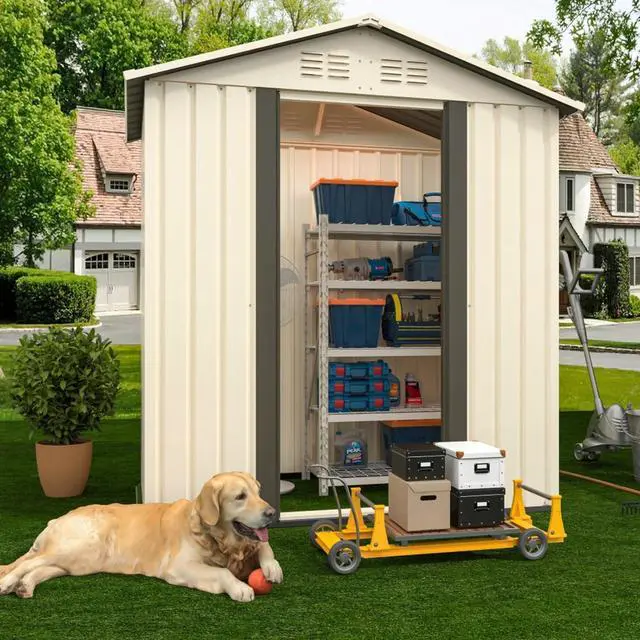 Main image of Outdoor Storage Sheds with Lockable Sliding Door and Aluminum Alloy Frame for Backyard, Lawn, Garden Tool Storage House with Two Sloped Sides Roof for Patio, Porch (5x3 Feet White)