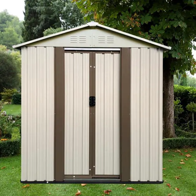 Alt view image 4 of 7 - Outdoor Storage Sheds with Lockable Sliding Door and Aluminum Alloy Frame for Backyard, Lawn, Garden Tool Storage House with Two Sloped Sides Roof for Patio, Porch (5x3 Feet White)