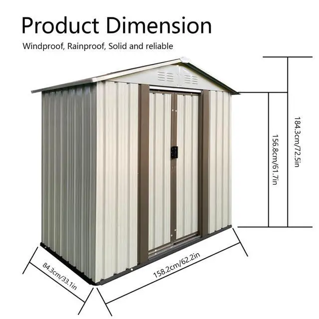 Alt view image 5 of 7 - Outdoor Storage Sheds with Lockable Sliding Door and Aluminum Alloy Frame for Backyard, Lawn, Garden Tool Storage House with Two Sloped Sides Roof for Patio, Porch (5x3 Feet White)