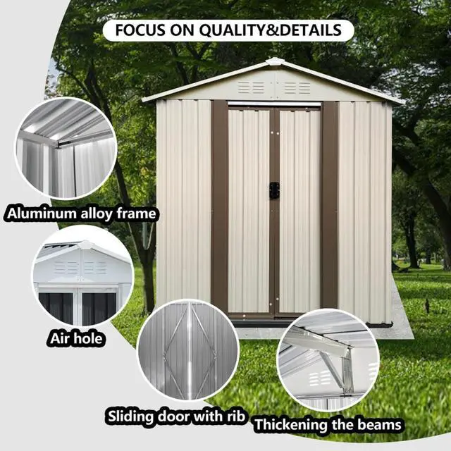 Alt view image 6 of 7 - Outdoor Storage Sheds with Lockable Sliding Door and Aluminum Alloy Frame for Backyard, Lawn, Garden Tool Storage House with Two Sloped Sides Roof for Patio, Porch (5x3 Feet White)