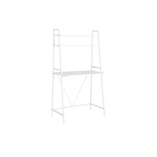 Alt view image 5 of 5 - Trendy and Modern 60" H Computer Desk with Sturdy White Metal Base, Minimalist Space Saving Design PC Laptop Desk with 3 Ladder Style Storage Shelves