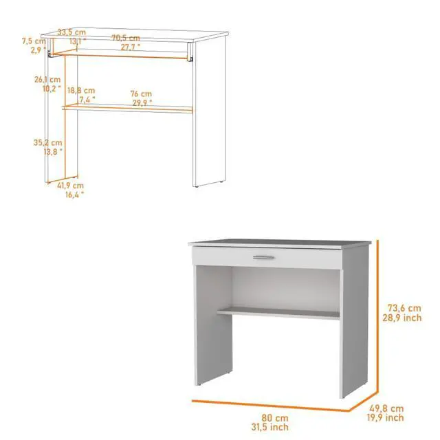 Alt view image 2 of 7 - Modern Design Rectangular Computer Tables with Convenient Storage Drawer and Additional Lower Shelf, Durable Construction Study Writing Table