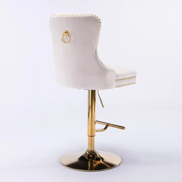 Alt view image 6 of 7 - Barstools Set of 2,Retro Swivel Pub Chair w/Height Adjustable Seat&Sturdy Metal Base for Cafe,Pub Height Bar Chairs Button Tufted Bar Stool w/High Back &Metal Ring for Home (Beige + Set of 2)