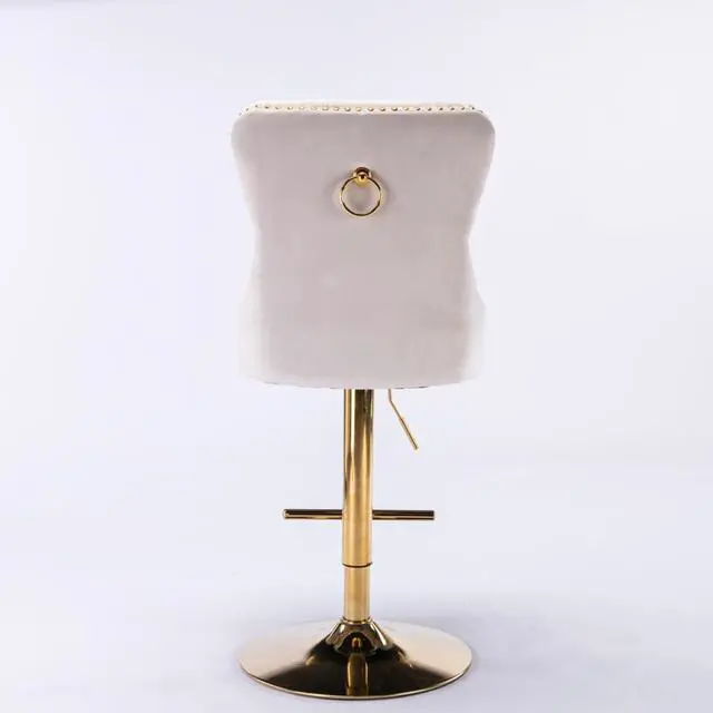 Alt view image 7 of 7 - Barstools Set of 2,Retro Swivel Pub Chair w/Height Adjustable Seat&Sturdy Metal Base for Cafe,Pub Height Bar Chairs Button Tufted Bar Stool w/High Back &Metal Ring for Home (Beige + Set of 2)