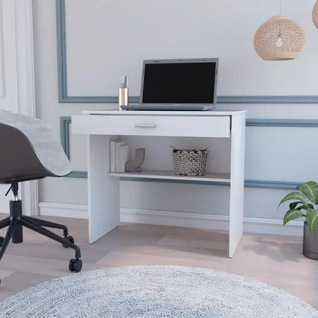 Alt view image 4 of 7 - Modern Design Rectangular Computer Tables with Convenient Storage Drawer and Additional Lower Shelf, Durable Construction Study Writing Table