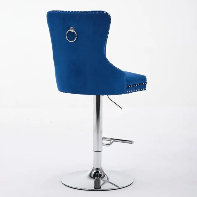 Alt view image 7 of 7 - Barstools Set of 2,Retro Swivel Pub Chair w/Height Adjustable Seat&Sturdy Metal Base for Cafe,Pub Height Bar Chairs Button Tufted Bar Stool w/High Back &Metal Ring for Home (Blue + Set of 2)