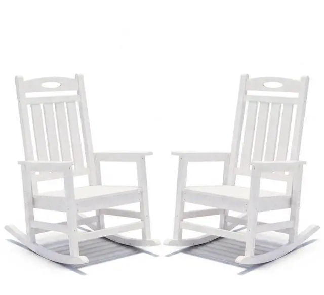 Main image of Oversized HDPE Patio Rocking Chairs w/High Backrest & Rounded Armrests for Garden, All Weather Outdoor Porch Rocker w/Slatted Frame & Ergonomic Design for Deck, Poolside, Set of 2 (White)