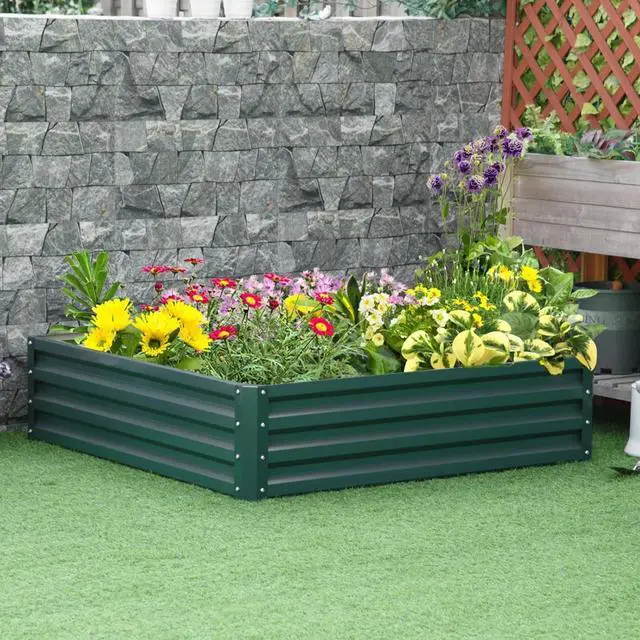 Alt view image 2 of 7 - Metal Galvanized Raised Garden Bed with Open Bottom Design and Steel Frame for Growing Vegetables Flowers Plants, Outdoor Planter Box Planting Area with Safety Edging for Backyard Lawn Garden Poolside