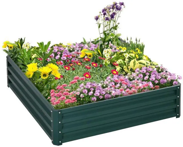 Main image of Metal Galvanized Raised Garden Bed with Open Bottom Design and Steel Frame for Growing Vegetables Flowers Plants, Outdoor Planter Box Planting Area with Safety Edging for Backyard Lawn Garden Poolside