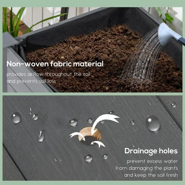 Alt view image 6 of 7 - Raised Garden Bed with Bottom Storage Shelf and 4 Wheels for Backyard, Lawn, Yard, Outdoor Planter Box with Drainage Holes and Solid Wood Frame for Growing Flowers, Herbs