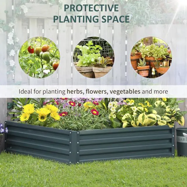 Alt view image 4 of 7 - Metal Galvanized Raised Garden Bed with Open Bottom Design and Steel Frame for Growing Vegetables Flowers Plants, Outdoor Planter Box Planting Area with Safety Edging for Backyard Lawn Garden Poolside