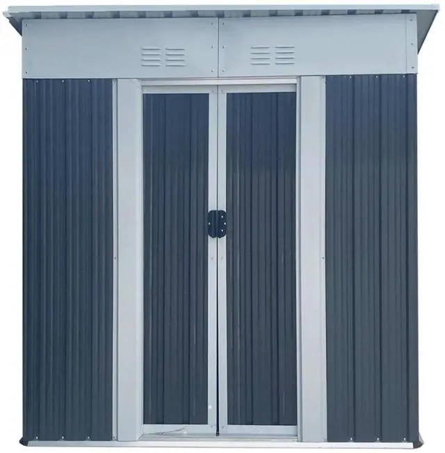Alt view image 5 of 6 - Outdoor Storage Sheds with Lockable Sliding Door and Aluminum Alloy Frame for Backyard, Lawn, Garden Tool Storage House with Two Sloped Sides Roof for Patio, Porch (5x3 FT Grey Pent Roof)