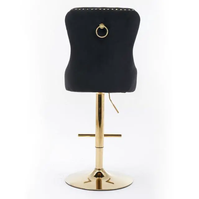 Alt view image 7 of 7 - Barstools Set of 2,Retro Swivel Pub Chair w/Height Adjustable Seat&Sturdy Metal Base for Cafe,Pub Height Bar Chairs Button Tufted Bar Stool w/High Back &Metal Ring for Home (Black + Gold + Set of 2)