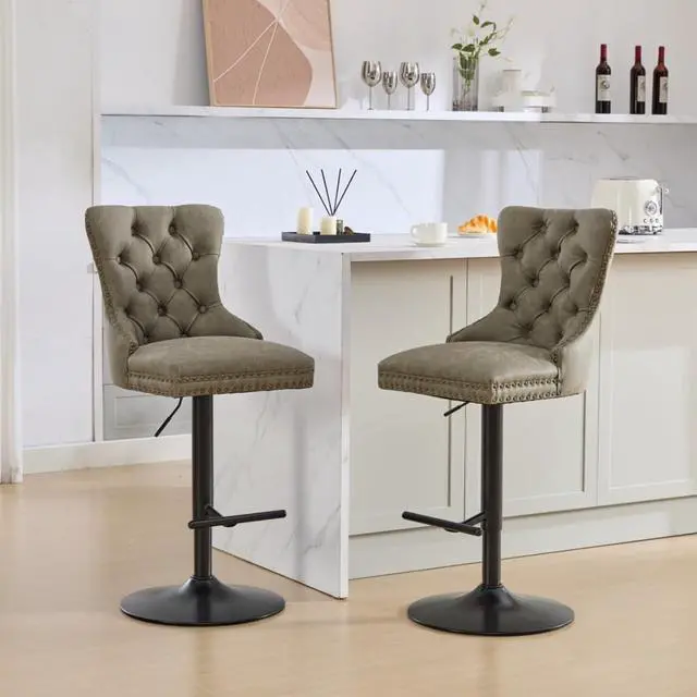 Main image of Aged and Retro PU Swivel Barstools Adjusatble Seat Height from 26-33 Inch, Modern Bar Stools with Backs Comfortable Tufted for Home Pub and Kitchen Island,Set of 2 (Olive Green + Set of 2)