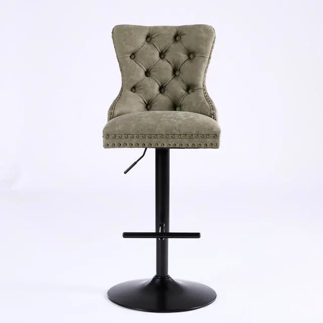 Alt view image 3 of 7 - Aged and Retro PU Swivel Barstools Adjusatble Seat Height from 26-33 Inch, Modern Bar Stools with Backs Comfortable Tufted for Home Pub and Kitchen Island,Set of 2 (Olive Green + Set of 2)