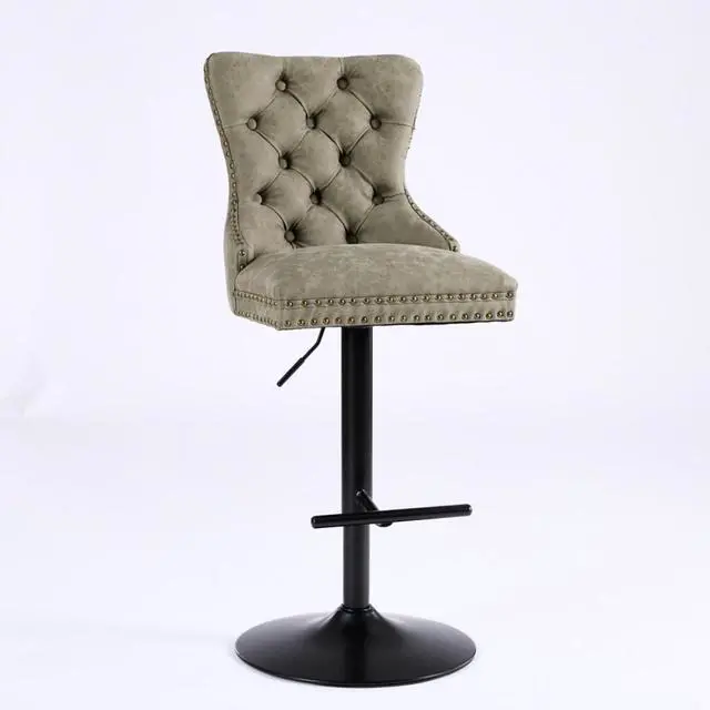 Alt view image 4 of 7 - Aged and Retro PU Swivel Barstools Adjusatble Seat Height from 26-33 Inch, Modern Bar Stools with Backs Comfortable Tufted for Home Pub and Kitchen Island,Set of 2 (Olive Green + Set of 2)