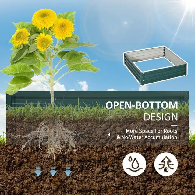 Alt view image 6 of 7 - Metal Galvanized Raised Garden Bed with Open Bottom Design and Steel Frame for Growing Vegetables Flowers Plants, Outdoor Planter Box Planting Area with Safety Edging for Backyard Lawn Garden Poolside