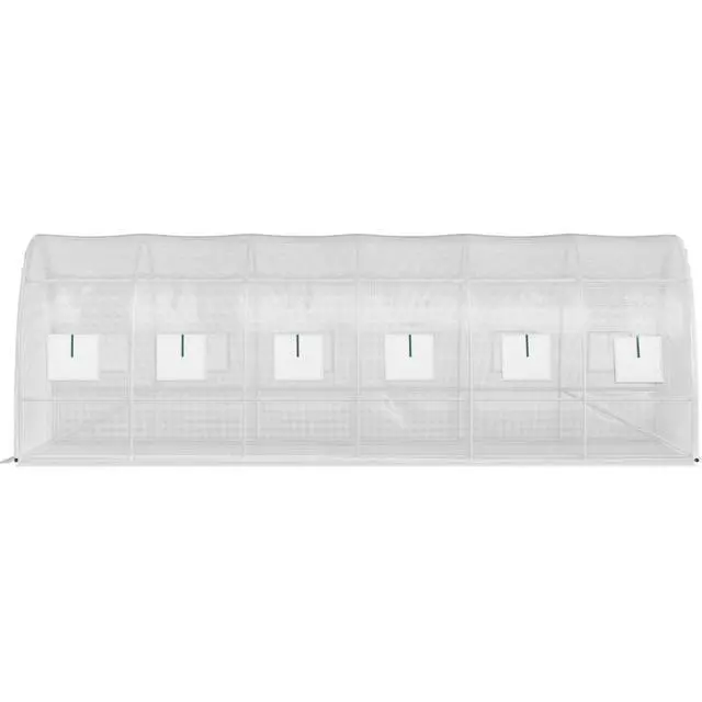 Alt view image 5 of 7 - White Walk-in Tunnel Greenhouse with 2 Zippered Doors & 12 Roll-up Windows for Backyard, Lawn, Outdoor Plant Tent with 3 Top Beams and Galvanized Steel Hoops for Growing Plants