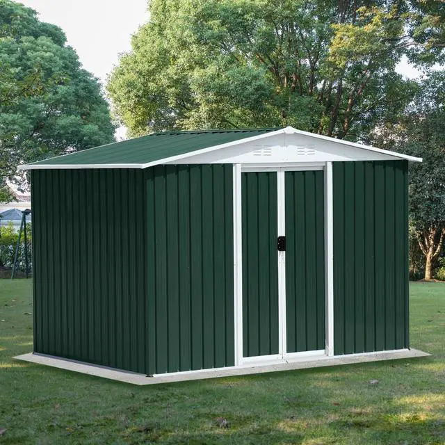 Main image of Outdoor Storage Sheds with Lockable Sliding Door and Aluminum Alloy Frame for Backyard, Lawn, Garden Tool Storage House with Two Sloped Sides Roof for Patio, Porch (8x6 Feet Green)