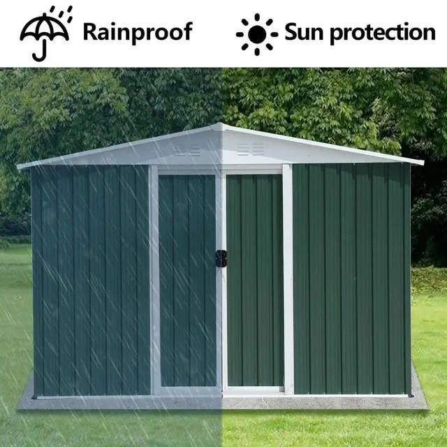 Alt view image 2 of 6 - Outdoor Storage Sheds with Lockable Sliding Door and Aluminum Alloy Frame for Backyard, Lawn, Garden Tool Storage House with Two Sloped Sides Roof for Patio, Porch (8x6 Feet Green)