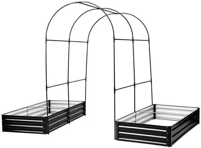 Alt view image 4 of 6 - Raised Garden Bed with Arch Trellis and Open Bottom Design for Growing Flowers, Vegetables, Outdoor Metal Planters with Iron Frame for Backyard, Lawn, Poolside