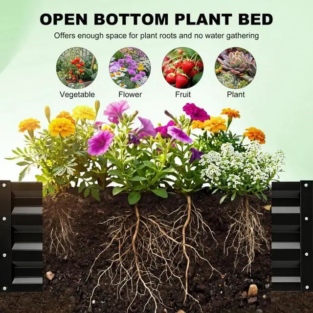 Alt view image 5 of 6 - Raised Garden Bed with Arch Trellis and Open Bottom Design for Growing Flowers, Vegetables, Outdoor Metal Planters with Iron Frame for Backyard, Lawn, Poolside
