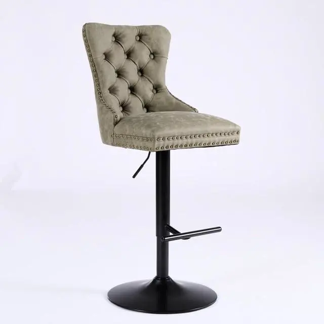 Alt view image 5 of 7 - Aged and Retro PU Swivel Barstools Adjusatble Seat Height from 26-33 Inch, Modern Bar Stools with Backs Comfortable Tufted for Home Pub and Kitchen Island,Set of 2 (Olive Green + Set of 2)