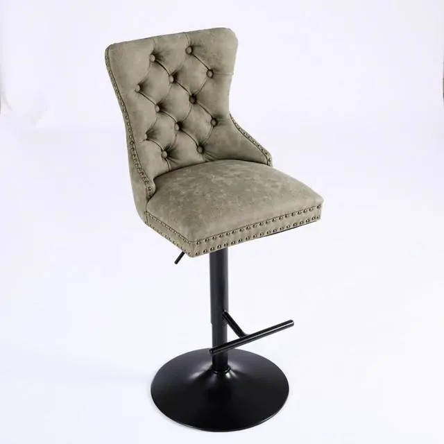 Alt view image 6 of 7 - Aged and Retro PU Swivel Barstools Adjusatble Seat Height from 26-33 Inch, Modern Bar Stools with Backs Comfortable Tufted for Home Pub and Kitchen Island,Set of 2 (Olive Green + Set of 2)