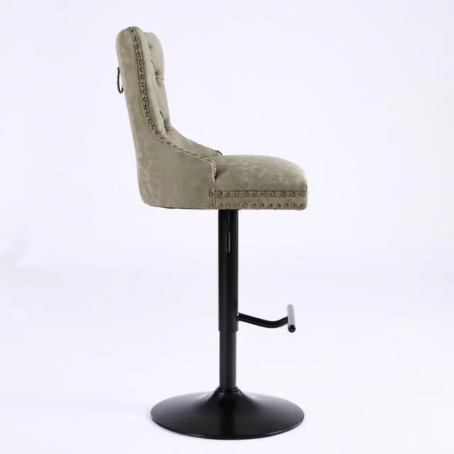 Alt view image 7 of 7 - Aged and Retro PU Swivel Barstools Adjusatble Seat Height from 26-33 Inch, Modern Bar Stools with Backs Comfortable Tufted for Home Pub and Kitchen Island,Set of 2 (Olive Green + Set of 2)