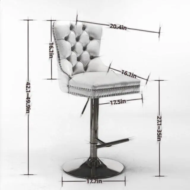 Alt view image 2 of 7 - Barstools Set of 2,Retro Swivel Pub Chair w/Height Adjustable Seat&Sturdy Metal Base for Cafe,Pub Height Bar Chairs Button Tufted Bar Stool w/High Back &Metal Ring for Home (Black + Gold + Set of 2)