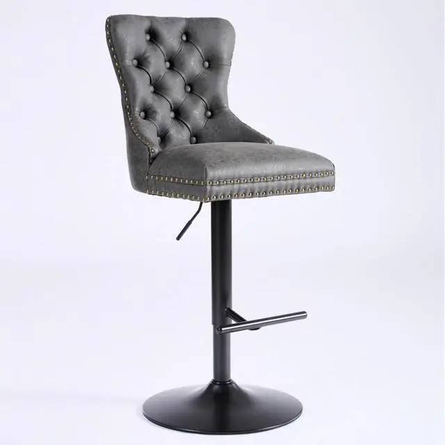Alt view image 5 of 7 - Barstools Set of 2,Retro Swivel Pub Chair w/Height Adjustable Seat&Sturdy Metal Base for Cafe,Pub Height Bar Chairs Button Tufted Bar Stool w/High Back &Metal Ring for Home (Charcoal Black + Set of 2)