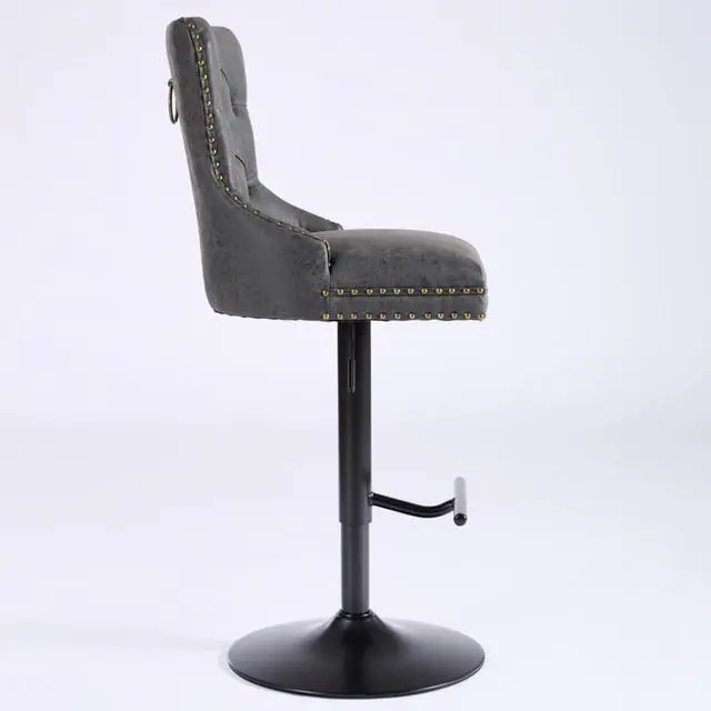 Alt view image 7 of 7 - Barstools Set of 2,Retro Swivel Pub Chair w/Height Adjustable Seat&Sturdy Metal Base for Cafe,Pub Height Bar Chairs Button Tufted Bar Stool w/High Back &Metal Ring for Home (Charcoal Black + Set of 2)