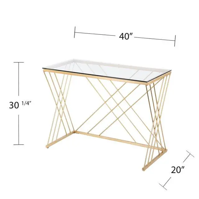Alt view image 2 of 6 - Unique Base Design Home Office Versatile Computer Desk with Spacious Glass Tabletop, Modern Contemporary PC Laptop Desk, Easy to Assemble