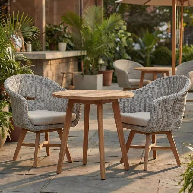 Main image of Bohemian Style Patio Dining Chairs w/PE Rattan Seat & Aluminum Frame for Garden, Stylish Outdoor Accent Chairs w/Removable Cushion & Acacia Wood Legs for Porch, Backyard, Set of 2