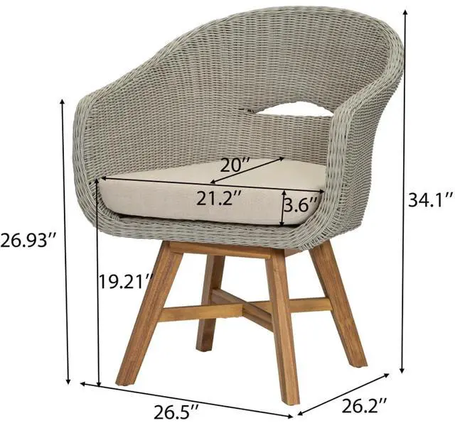 Alt view image 2 of 7 - Bohemian Style Patio Dining Chairs w/PE Rattan Seat & Aluminum Frame for Garden, Stylish Outdoor Accent Chairs w/Removable Cushion & Acacia Wood Legs for Porch, Backyard, Set of 2