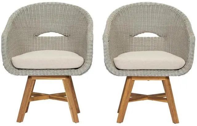 Alt view image 3 of 7 - Bohemian Style Patio Dining Chairs w/PE Rattan Seat & Aluminum Frame for Garden, Stylish Outdoor Accent Chairs w/Removable Cushion & Acacia Wood Legs for Porch, Backyard, Set of 2