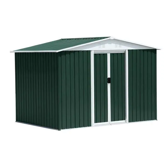 Alt view image 5 of 6 - Outdoor Storage Sheds with Lockable Sliding Door and Aluminum Alloy Frame for Backyard, Lawn, Garden Tool Storage House with Two Sloped Sides Roof for Patio, Porch (8x6 Feet Green)
