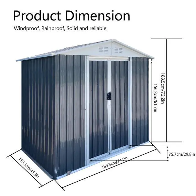 Alt view image 4 of 7 - Outdoor Storage Sheds with Lockable Sliding Door and Aluminum Alloy Frame for Backyard, Lawn, Garden Tool Storage House with Two Sloped Sides Roof for Patio, Porch (6x4 FT Grey with Metal Base)