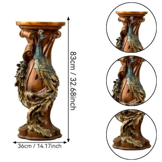 Alt view image 4 of 7 - Ornate Peacock Pedestal Plant Stand, 32.7" European Classical Resin Column Sculpture, Decorative Flower Pot Holder Display Stand, Vintage Indoor Decor for Living Room, Entryway, Foyer (Brown)
