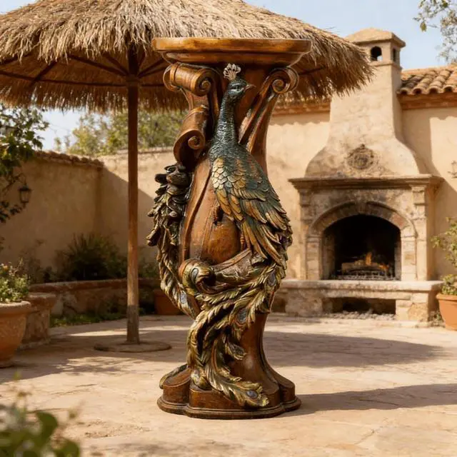 Alt view image 5 of 7 - Ornate Peacock Pedestal Plant Stand, 32.7" European Classical Resin Column Sculpture, Decorative Flower Pot Holder Display Stand, Vintage Indoor Decor for Living Room, Entryway, Foyer (Brown)