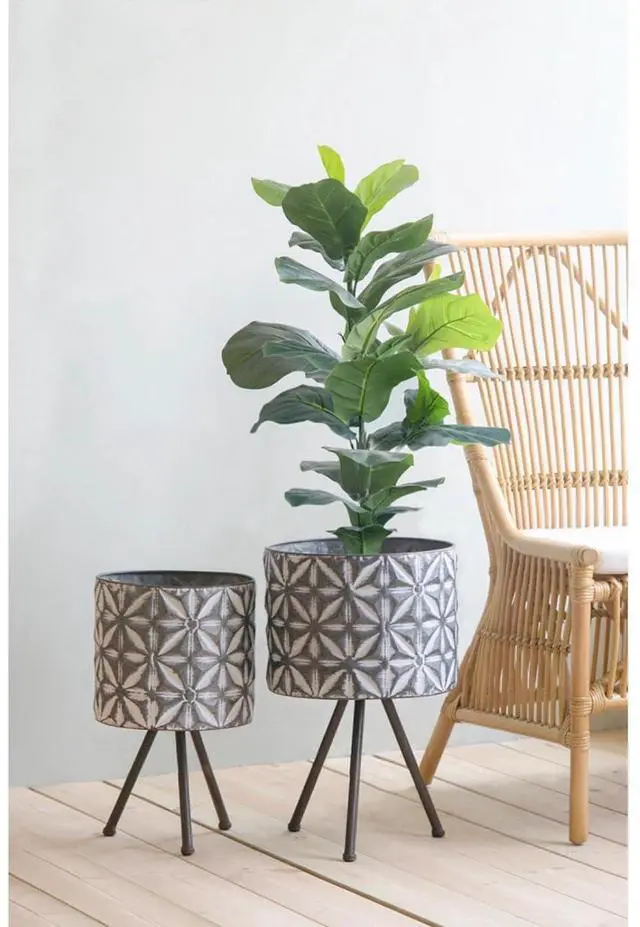 Main image of Planter Set with Wooden Legs and Rope Texture for Backyard, Living Room, Lawn, Outdoor Flower Pot Set with Classic Design for Growing Flowers, Herbs, Plants (Gray + Iron)