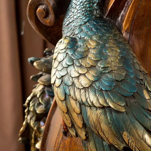 Alt view image 7 of 7 - Ornate Peacock Pedestal Plant Stand, 32.7" European Classical Resin Column Sculpture, Decorative Flower Pot Holder Display Stand, Vintage Indoor Decor for Living Room, Entryway, Foyer (Brown)