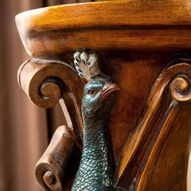 Alt view image 6 of 7 - Ornate Peacock Pedestal Plant Stand, 32.7" European Classical Resin Column Sculpture, Decorative Flower Pot Holder Display Stand, Vintage Indoor Decor for Living Room, Entryway, Foyer (Brown)