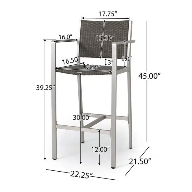 Alt view image 2 of 7 - Stylish Outdoor Bar Height Pub Chairs w/Sturdy Metal Frame & Footrest for Poolside, Contemporary Aluminum Patio Bar Stools w/PE Rattan Back & Seat for Garden, Deck, Porch, Set of 2