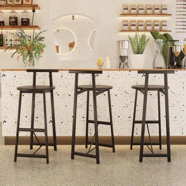 Alt view image 3 of 7 - Fashionable and Minimalist Design Bar Stool, Stable Metal Frame, Counter Height Bar Stool, Equipped with Backrest and Footrest,Suitable for Dining Rooms,Set of 3 (Black + Set of 3)