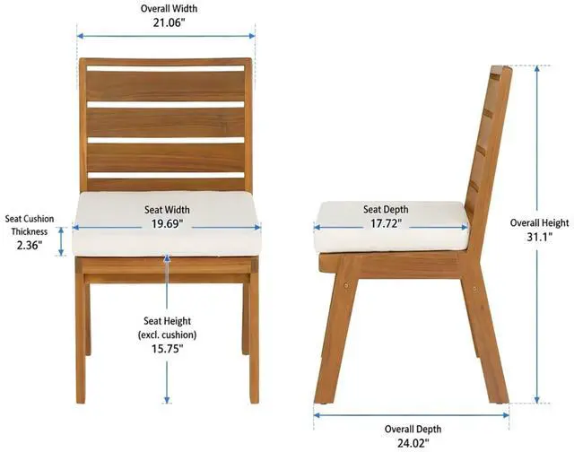 Alt view image 2 of 7 - Sleek Acacia Wood Patio Dining Chairs w/Removable Cushions for Garden, Modern Outdoor Seating Chairs w/Solid Wood Slatted Frame & Ergonomic Backrest for Porch, Deck, Set of 2 (Armless Chairs)