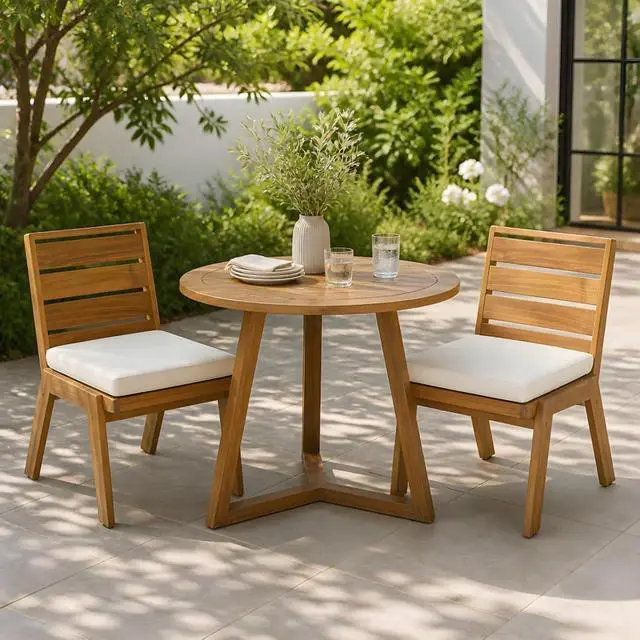 Alt view image 5 of 7 - Sleek Acacia Wood Patio Dining Chairs w/Removable Cushions for Garden, Modern Outdoor Seating Chairs w/Solid Wood Slatted Frame & Ergonomic Backrest for Porch, Deck, Set of 2 (Armless Chairs)