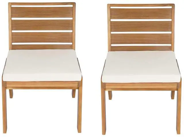 Alt view image 6 of 7 - Sleek Acacia Wood Patio Dining Chairs w/Removable Cushions for Garden, Modern Outdoor Seating Chairs w/Solid Wood Slatted Frame & Ergonomic Backrest for Porch, Deck, Set of 2 (Armless Chairs)